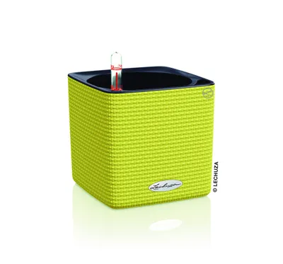 Zdjęcie produktu dla Sadzarka stołowa LECHUZA CUBE Kolor 14 limonkowa zieleń | sadzarka z systemem nawadniania | wygląd plecionej struktury | 14 x 14 x 13,5 cm | 13385