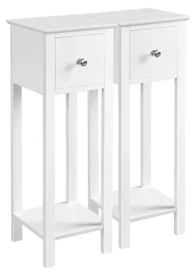 Image de Table d'appoint - Bois - Blanc - 70 x 25 x 25 cm - Table de chevet avec tiroir - Lot de 2