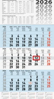 Produktbild von 2026 Brunnen 3-Monatskalender blau 300×560 mm