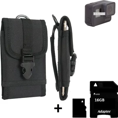 Produktbild von K-S-Trade Kameratasche Gürteltasche kompatibel mit GoPro Hero 5 Black Outdoor Gürtel Tasche für Kompaktkamera + 16GB Speicherkarte Holster