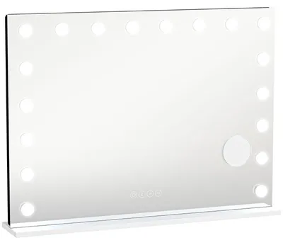 Imagen del producto de Espejo de maquillaje Moonbite Hollywood, 80 x 60 cm, con 18 luces LED regulables, 3 colores de luz, RGB y Bluetooth, aumento de 10x, vidrio, color blanco