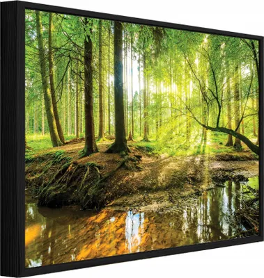 Produktbild von Bilder mit Rahmen Wald Bäume Natur - 100x70 cm - Wandbilder Wohnzimmer Schlafzimmer - Leinwand Bilder mit Rahmen Grün - PPR10513O1