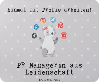 Produktbild von Mr. & Mrs. Panda Mouse Pad PR Managerin Leidenschaft - Grau Pastell - Geschenk, pc mausunterlage, mousepad, Mauspad