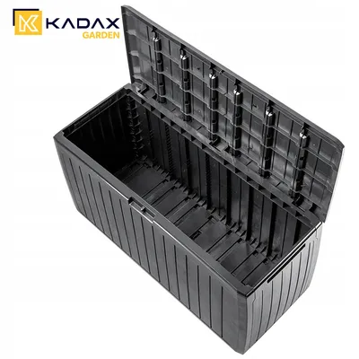 Produktbild von kadax, Gartenbox, Kunststoff, Anthrazit, 116 cm, Witterungsbeständig, werkzeuglose Montage, Rattanoptik, mit soliden Verschlüssen