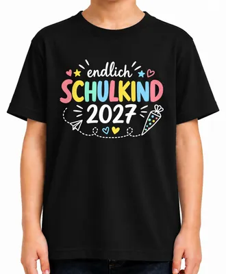 Produktbild von Endlich Schulkind 2027 Einschulung Schultüte Mädchen Grundschule Kinder T-Shirt, Schwarz, 104