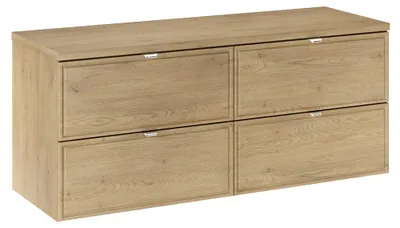 Produktbild von Badezimmer Waschtischunterschrank mit 120 cm Breite in Eiche, mit 4 Schubladen mit Rahmenfräsung, wandhängend - TEMUCO-56-CREMONA