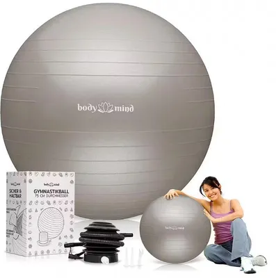 Produktbild von Body & Mind Premium Anti-Burst Gymnastikball 55 cm Beige – Ergonomischer Sitzball & Fitnessball für Yoga, Pilates, Büro und Rücken