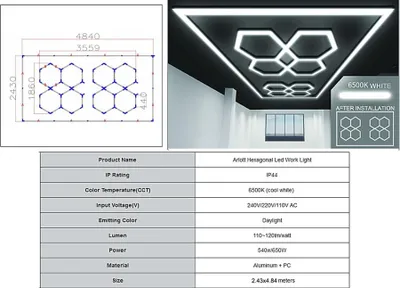 Obrázok produktu pre Šesťuholníkový systém stropného osvetlenia vo forme včelích plástov 3,56 x 1,86 m.