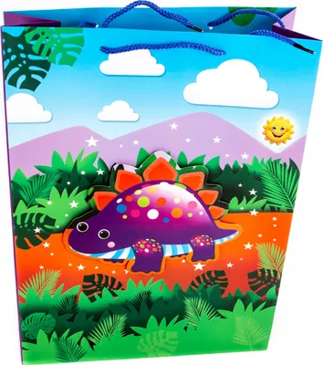 Produktbild von Geschenk Tüte Dinosaurier Groß - Stabile Papiertragetasche 31x42cm - Ideal für Kindergeschenke