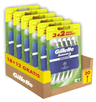 Produktbild von Gillette Sensor3 Sensitive Herrenrasierer, 3 + 2 Rasierer, für bis zu 10 optimal