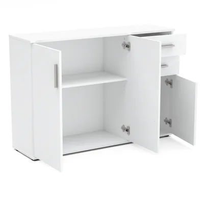 Produktbild von STIV Möbel | Kommode 120x35x85 cm Weiß Matt | 3 Türen, 3 Fächer & 2 Schubladen | Wohnzimmer, Schlafzimmer, Flur