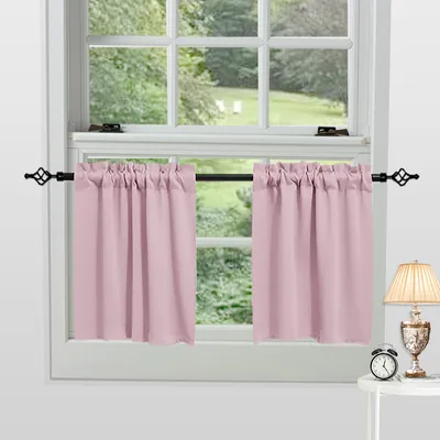 Produktbild von 2 Stück Scheibengardinen Verdunkelungs Vorhänge Bistrogardine Kurz Vorhang Gardinen für Küche Wohnzimmer Schlafzimmer, B85xH91cm, Rosa