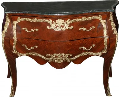 Image de Commode baroque Casa Padrino, couleur marron, avec plateau en marbre et incrustations en acajou. Largeur : 129 cm. Meuble baroque, commode