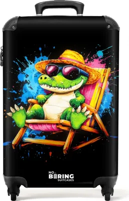 Produktbild von NoBoringSuitcases.com® Koffer Handgepäck Trolley Rollkoffer Kleine Reisekoffer mit 4 Rollen - Sommerkrokodil mit Graffiti - Cabin Size < 55x40x23 cm & 55x40x20 cm - Fotokoffer - Kabinenkoffer - BoardgepäckHandgepäck Koffer 55x35x20 cm, 36L,