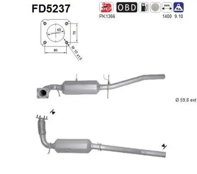 Produktbild von AS FD5237 Dieselpartikelfilter Rußpartikelfilter DPF für FORD Transit Mk6 Kasten (V347, V348, FA) Abgasanlage Diesel