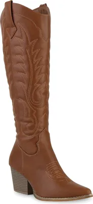 Produktbild von VAN HILL Damen Leicht Gefütterte Cowboystiefel Stiefel Stickereien Schuhe 839927, Farbe: Hellbraun, Größe: 37