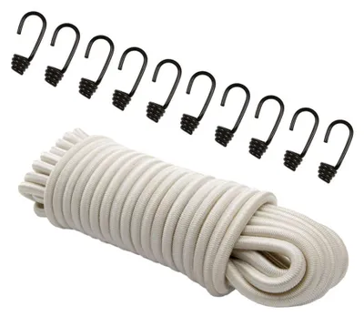 Produktbild von Dreamprint Expanderseil 8mm Weiß 20m Gummiseil Spannseil mit 10 Spiralhaken
