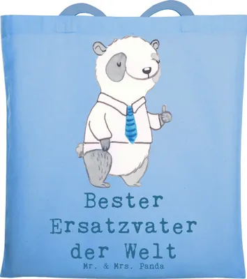 Produktbild von Mr. & Mrs. Panda Schultasche Panda Bester Ersatzvater der Welt - Sky Blue - Geschenk, Tote Bag, Shopping Tasche, Geschenkidee, Papi, Familie, Eltern, Geburtstag, Vater