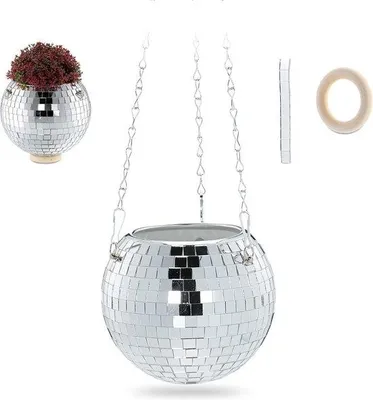 Produktbild von Hängeblumentopf Discokugel - Silber, 13 x 15 cm
