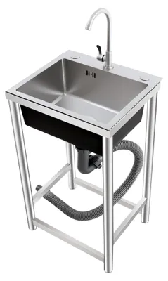 Produktbild von Edelstahl Spültisch für den Außenbereich 45x40x22cm, Freistehende Camping Spüle mit 360° Wasserhahn, Multifunktionaler Waschtisch, für Garten Terrassen bis 50KG, 1 Becken