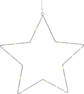 Produktbild von LED Metallstern Silhouette weiß mit Saugnapf zum Hängen - 30 cm - Deko Leuchtstern warm weiß beleuchtet Batterie betrieben mit Timer - Weihnachten Advent Winter Fenster Leuchte