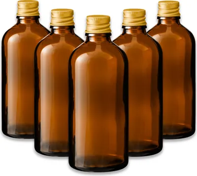 Produktbild von 5x Braunglasflasche 100 ml mit goldenem Aluminium Schraubverschluss