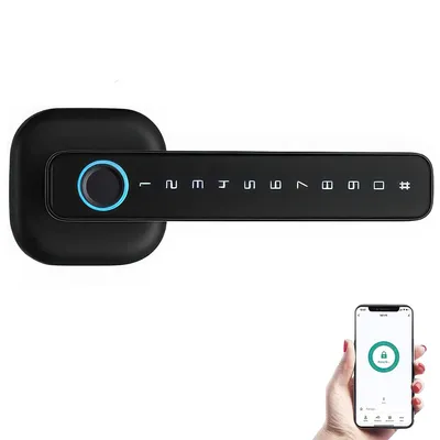 Produktbild von Smart Türschloss 5 in 1 mit Fingerabdruck, App Steuerung Tuya, RFID Karte, Code und Schlüssel, Elektronisches Türschloss für Haustür