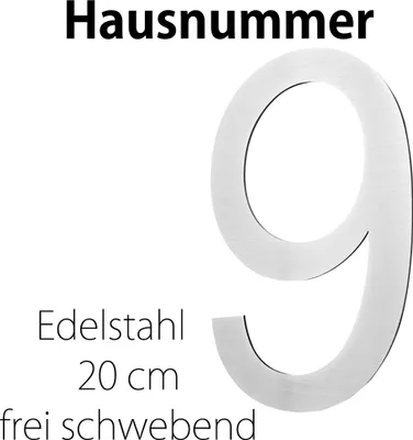 Produktbild von Edelstahl Hausnummer 20 cm Groß Gross Haus Nummer 9 Zahlen Hausnummernschild Hausnummern Schild Gebürstet 2D Arial V2Aox