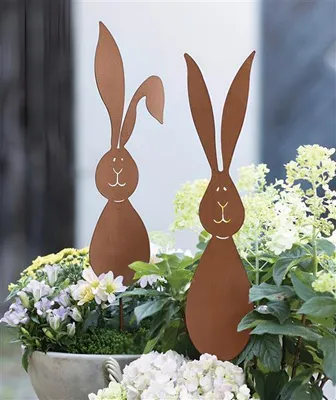 Image de 2x fiches de jardin "lapin" en métal aspect rouille, 60 cm de haut, fiche décorative, fiche rouille, fiche métal, décoration de jardin pour l'extérieur