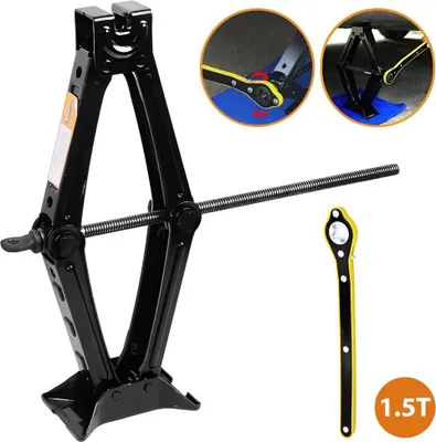 Obrázek produktu pro Nůžkový zvedák pro automobily – ruční zvedák 1,5 t – zdvihová výška 10–39 cm – ocel – přenosný pro výměnu pneumatik – žlutý