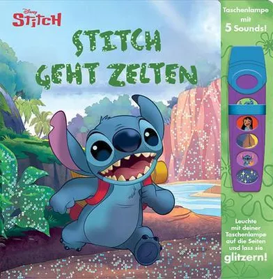 Obrázok produktu pre Disney Stitch - Stitch geht zelten - Interaktives Taschenlampen-Soundbuch mit 5 Geräuschen und Glitzerseiten