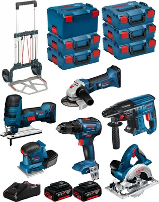 Image de BOSCH Kit 18V BK601 (GST 18V-LIS+GKS 18V-LI+GSS 18V-10+GSR 18V-55+GBH 18V-21+GWS 18-125V-LI+ 2x4,0Ah+GAL18V-40+6xL-Boxx+Caddy)