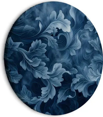 Zdjęcie produktu dla Włoski okrągły obraz na płótnie - abstrakcyjne ornamenty ciemnoniebieskie wiktoriańskie liście 60x60 cm Wzór f-H-10010-bc-a