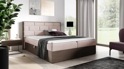 Produktbild von Kontinentales Bett 140x200 CHANTELLE 9 - dunkle Eiche / Rosa + GRATIS Matratzenauflage