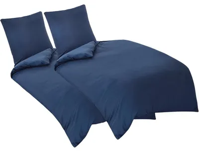 Produktbild von Bettwäsche-Set 135x200 cm 4-teilig Blau Mikrofaser mit Reißverschluss  Bügelfrei