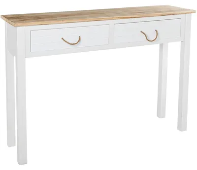 Consoletafel mit 2 Schubladen, MDF, Weiß/Natur, 110x30x81 cm