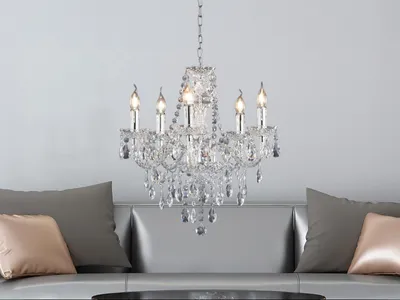 Produktbild von Trio Leuchten - Klassisch I Antik Klassischer runder Kronleuchter I Chandelier transparent klar - LusterI 5-flammig I Wohnzimmer I Schlafzimmer - Kunststoff Rund - LED geeignet E14