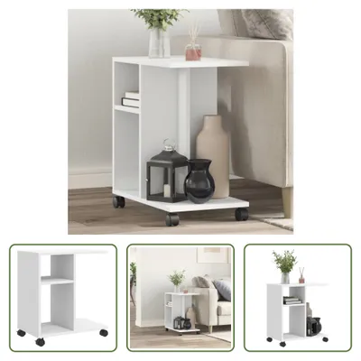 Obrázek produktu pro The Living Store Odkládací stolek s kolečky bílý 50x30x55 cm Materiál na bázi dřeva