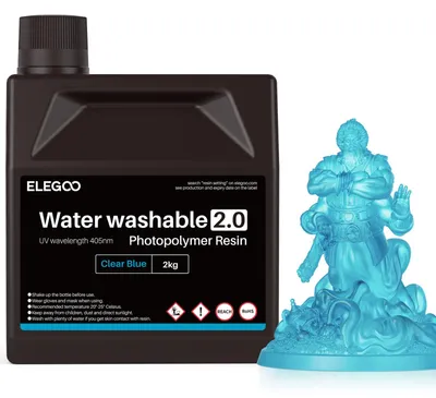 Produktbild von ELEGOO Upgraded 405nm Wasser Waschbares Resin 2.0, Klar Blau 2000g – Klar Blau 2.0