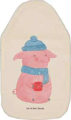 Produktbild von Mr. & Mrs. Panda Wärmflasche Schwein Glühwein - Weiß - Geschenk, Wärmekissen, Bettflaschen, Weihnachtsmarkt, Glühschwein, gummi, Weihnachten, mit Bezug, Punsch