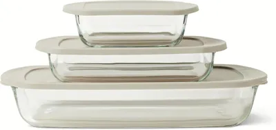 Productafbeelding van Ovenschalen glas - Set van 3 met deksels - Borosilicaatglas - 3 formaten - Transparant en grijs