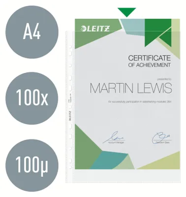 Produktbild von Leitz Standard Prospekthülle, 210 x 297 mm (A4), Transparent, Polypropylen (PP), Porträt, Oben, 230 mm