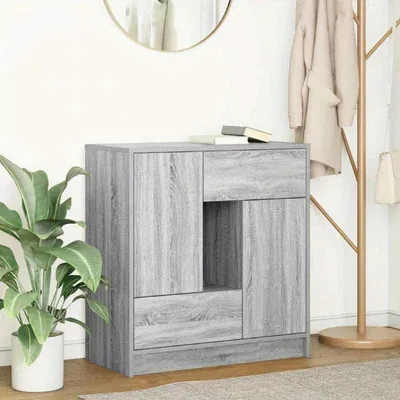Produktbild von Nachttisch aus massivem Kiefernholz, grau, 70,5 x 34 x 74,5 cm, mit Schubladen und Stauraum