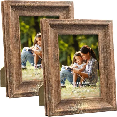Zdjęcie produktu dla Zestaw 2 Ram na Zdjęcia 10 x 15 cm, Brązowy, MDF, Ramy Ścienne i Stołowe do Vintage Dekoracji