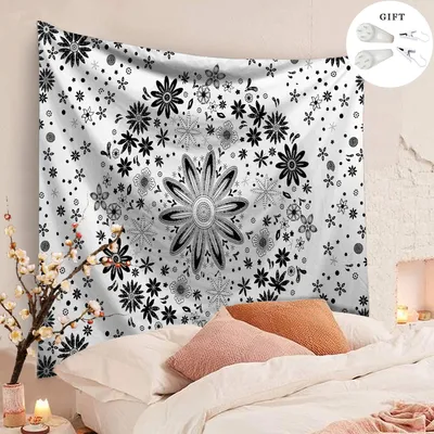 Produktbild von 200cm * 150cm Mandala Wandteppich,Böhmische Wand Art ästhetischem Kranzdesign Tagesdecke Wandbehänge Tapisserie Wandteppich（Weiß）