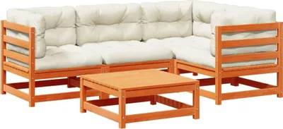 Produktbild von vidaXL 5-tlg. Garten-Sofagarnitur mit Kissen Wachsbraun Kiefernholz
