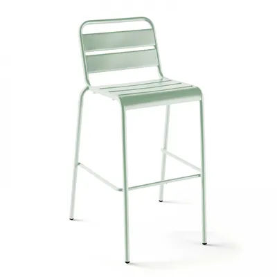 Image de Chaise haute en métal vert sauge - Oviala Palavas