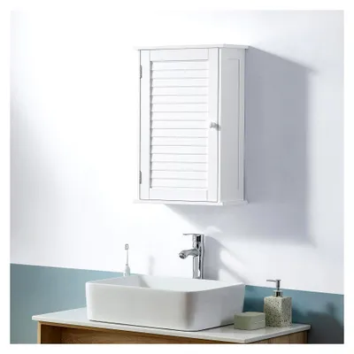 Produktbild von Badezimmerschrank mit 1 Tür, Holz, weiß