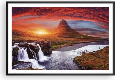 Produktbild von Gerahmtes Poster - Schwarzer Rahmen - Kirkjufell Wasserfall Berg - 91,5x61 cm - Wand Bild - Wanddeko - Wandbilder - Kunstposter - Wandposter - Bilderrahmen - Bilder - Kunstdruck - P2BAA91x61-4704
