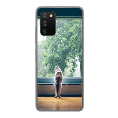Produktbild von MuchoWow® Handyhülle Schutzhülle Hülle für Samsung Galaxy A03s Katze - Fenster - Pflanzen Silikon Softcase Handy Hülle - Schutz